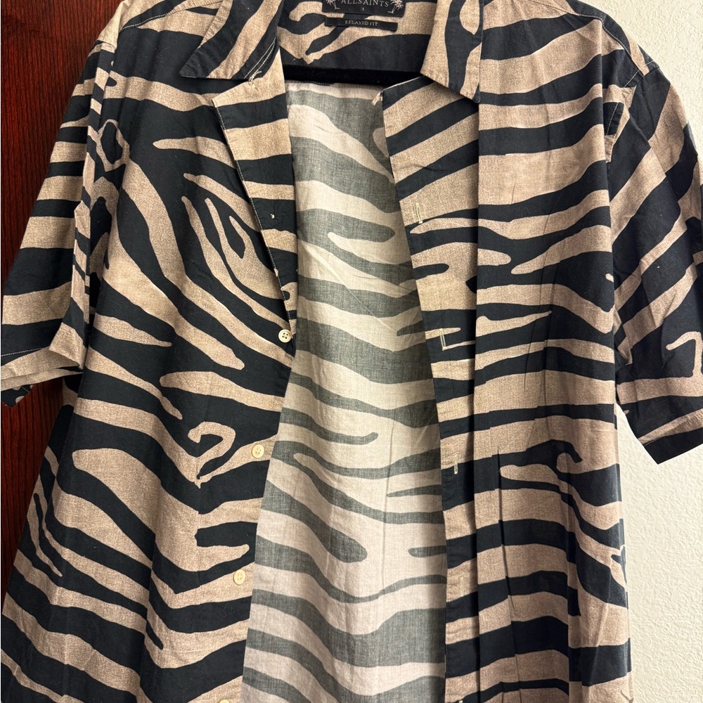 All Saints Black and Tan Relaxed Fit Shirt